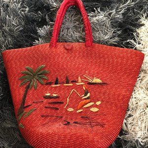 Basket Handbag Woven Vintage Italy 50s 60s VLV Tiki Pinup Purse